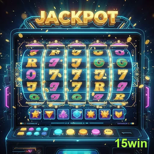 Imagem de uma máquina de slots com tema vibrante, relacionada ao site 15win, que oferece jogos de cassino online.